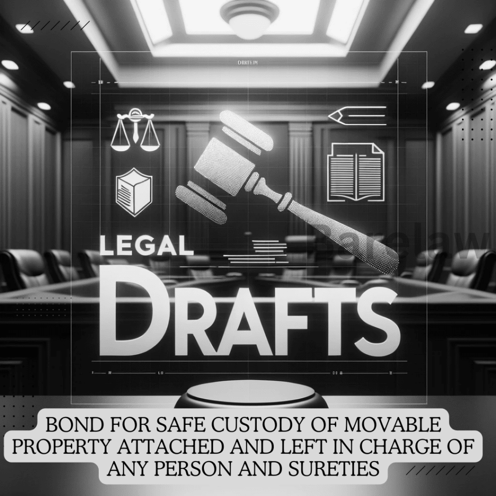 BOND FOR SAFE CUSTODY OF MOVABLE PROPERTY ATTACHED AND LEFT IN CHARGE OF ANY PERSON AND SURETIES